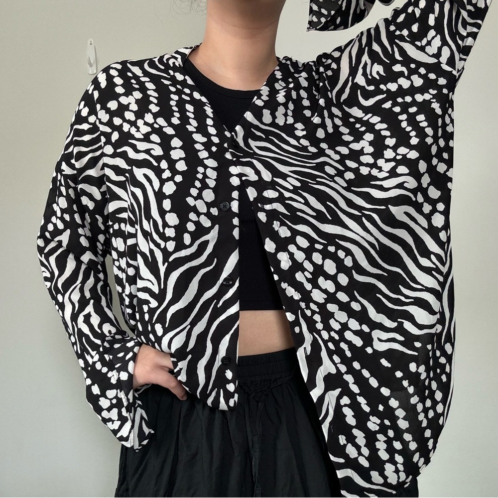 Patterned Button Up Blouse